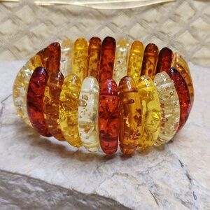 Orange yellow and brown acrylic stretch bracelet